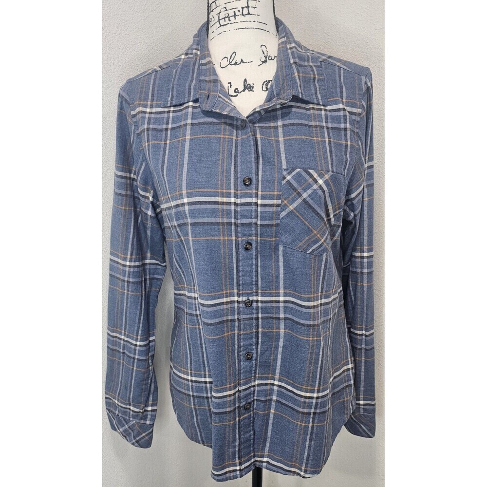 Pendleton Womens Cotton Flannel Relaxed Button Down Shirt Blue Pocket Size M